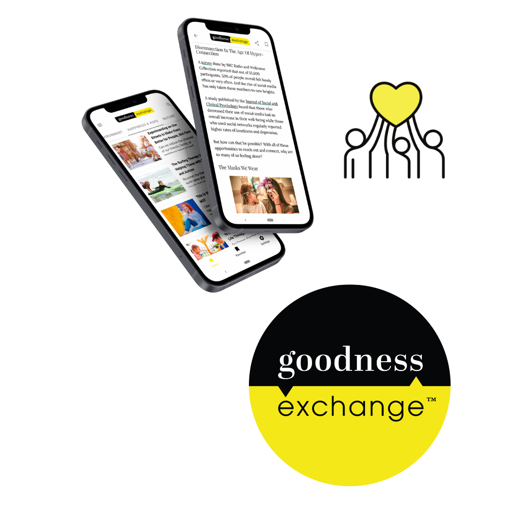 Goodness Exchange logo + site on mobile